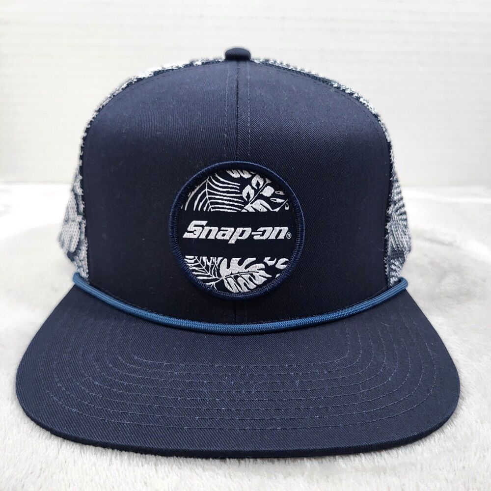 Snap-on Tools Mens Trucker Hat Snapback Rope Cap Blue Hawaiian Floral Mesh